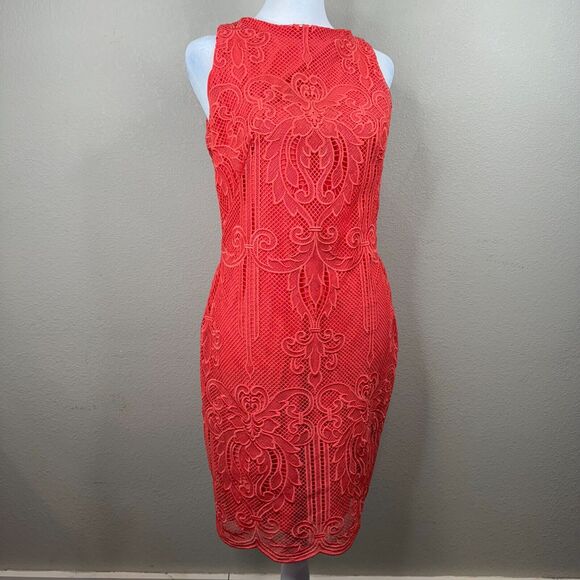 Lauren Ralph‎ Lauren Women's Orange Lace Overlay Tank Dress Sleeveless Size 4 - Picture 1 of 12
